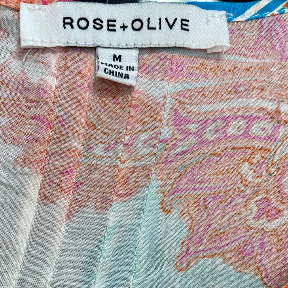 Rose + Olive Paisley Ruffle Sleeve Blouse With Tassel Tie Size Medium - Picture 3 of 3